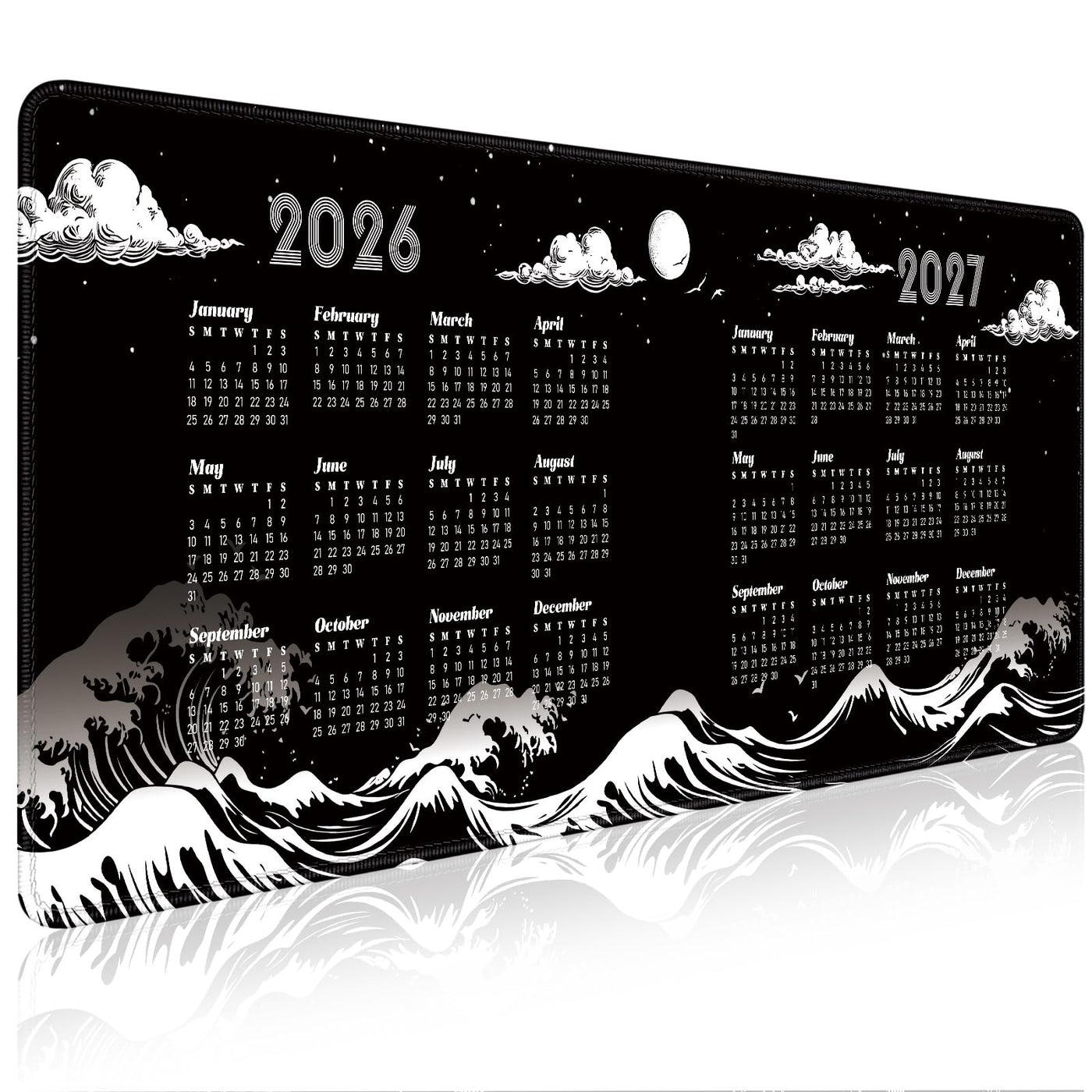 2026-2027 Two-Year Calendar Desk Pad, Large Waterproof Mouse Pad with Stitched Edges Non-Slip Rubber Base, Multi-Functional Desk Mat for Office Home Gaming Business