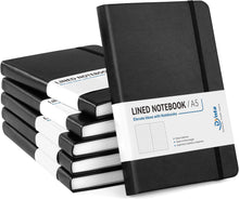 Dynta A5 Lined Journal 6 Pack - Black PU Leather Hardcover Notebook, 100gsm Thick Paper, 200 Pages (100 Sheets), Office Work Business Notebook with Table of Contents & Back Pocket for Meetings & Teams