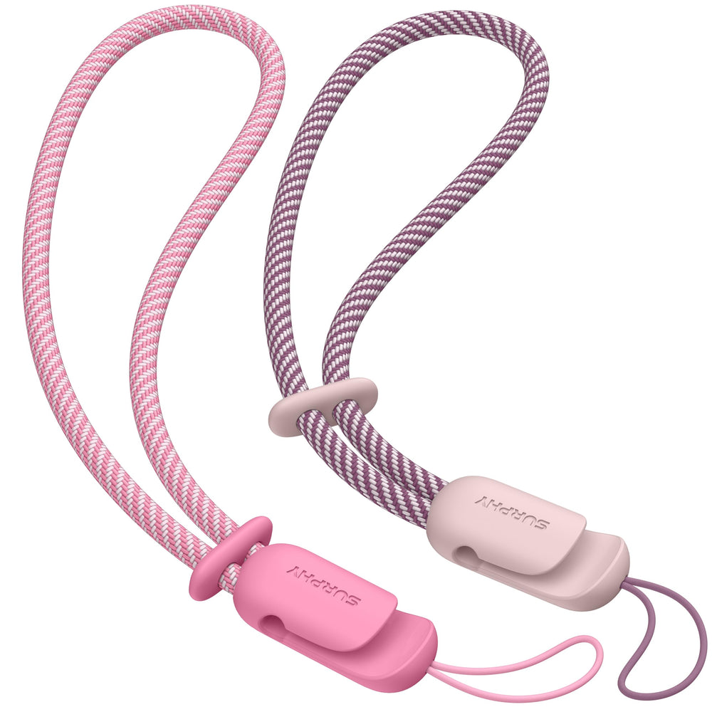 SURPHY 2 Pack Phone Lanyard for Cellphone Case, Phone Wrist Strap for Case, Cellphone Strap with 2-Color Braided, Charm Wrist Lanyard for Women and Men, Pink & Gray
