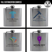 Personalized Printed 6oz Stainless Steel Flask with Screw Down Cap - Custom Promotional Items with your Logo - Bulk Company Small Business Party Favors