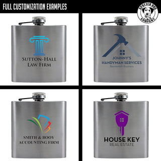Personalized Printed 6oz Stainless Steel Flask with Screw Down Cap - Custom Promotional Items with your Logo - Bulk Company Small Business Party Favors