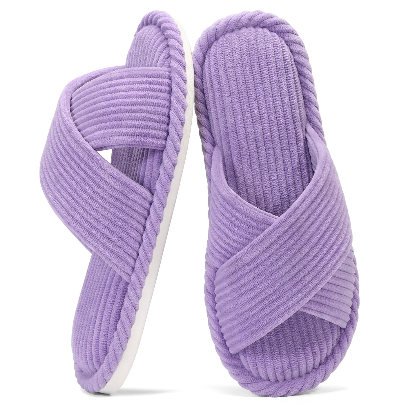 Evshine House Slippers for Women Memory Foam Bedroom Slippers Corduroy Open Toe Slides Shoes Indoor and Outdoor