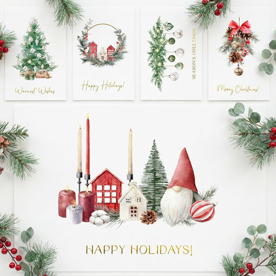ZICOTO Beautiful Christmas Cards Set of 20 with Watercolor Designs - Incl. Bulk Envelopes, Matching Stickers And Storage Box - Perfect to Send Warm Holiday Wishes to Friends and Family