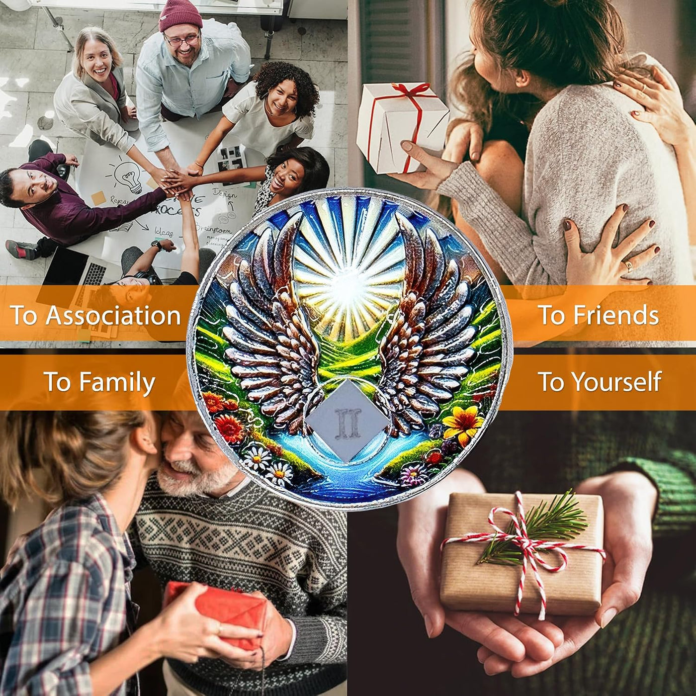 2 Year Angel Wings Sobriety Coin – Radiant Sunrise NA Medallion – Spiritual Token for Recovery & Clean Time – Empowering NA AA Chips – Gift for Men & Women