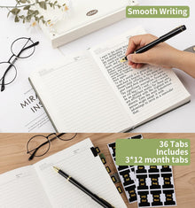 A5 Lined Leather Journal Notebook, Hardcover Journal Set with Pen, Monthly Index Tabs and Gift Box, 320 Pages 100GSM Thick Paper, Thick Daily Diary, Journal for Women, Men, School, Travel, Work(Green)