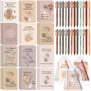 Mooliwe 24 Pcs Positive Affirmation Gift Set Gratitude Notebooks with Pens Small Bags Motivational Encouragement Notepads Daily Affirmations Journal for Women Stress Relief Self Care (Watercolor)