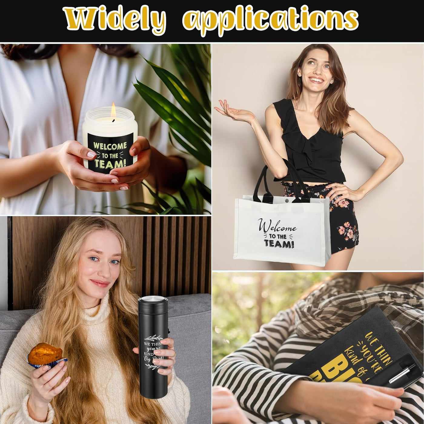 Thenshop 6 Pcs Welcome to the Team Gift Set, New Employee Welcome Gifts Including Tote Bag, Notebook, Pen, Scented Candle, Tumbler, and Pen Cover for Men Women New Employees, Coworkers(Black)