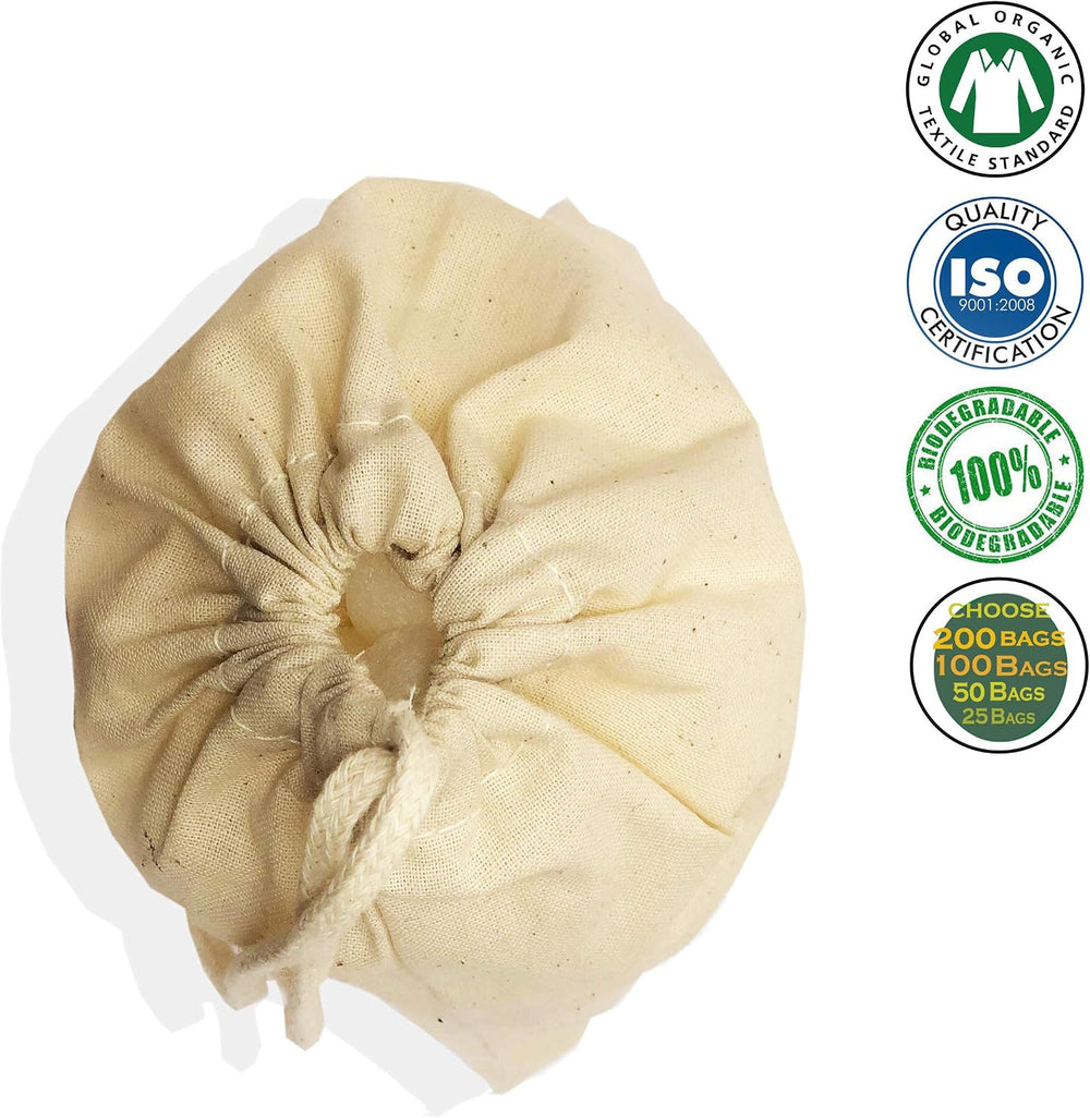 Natural Cotton Reusable Produce Muslin Bags – Multipurpose Drawstring Storage Pouch for Everyday Use (25, 2x3)