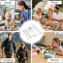 Travel Camping Utensils with Case, 6 Pcs Reusable Stainless Steel Silverware Cutlery Set, Spoon, Fork, Knife + Straw/Brush Kit for Camping, Travel, Office, Lunch Box, Eco On-the-Go (silver)