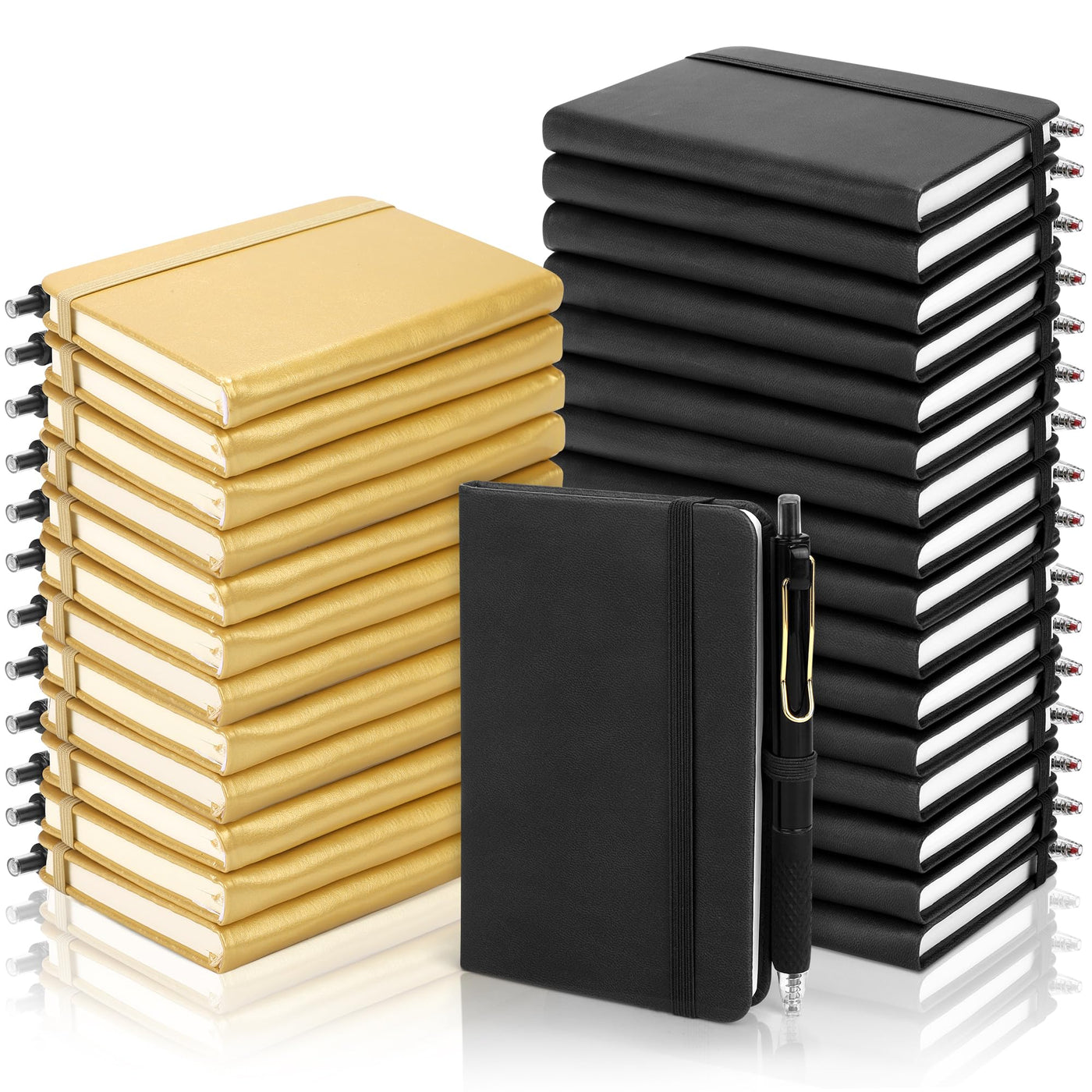Aodaer 50 Sets Pocket Notebook Journal with Pens, 160 Pages, 3.5 x 5.5 Inch Mini Lined Journal Notebook A6 Leather Hardcover College Ruled Notepad with Pen Holder for School Office Gifts, Dark Green