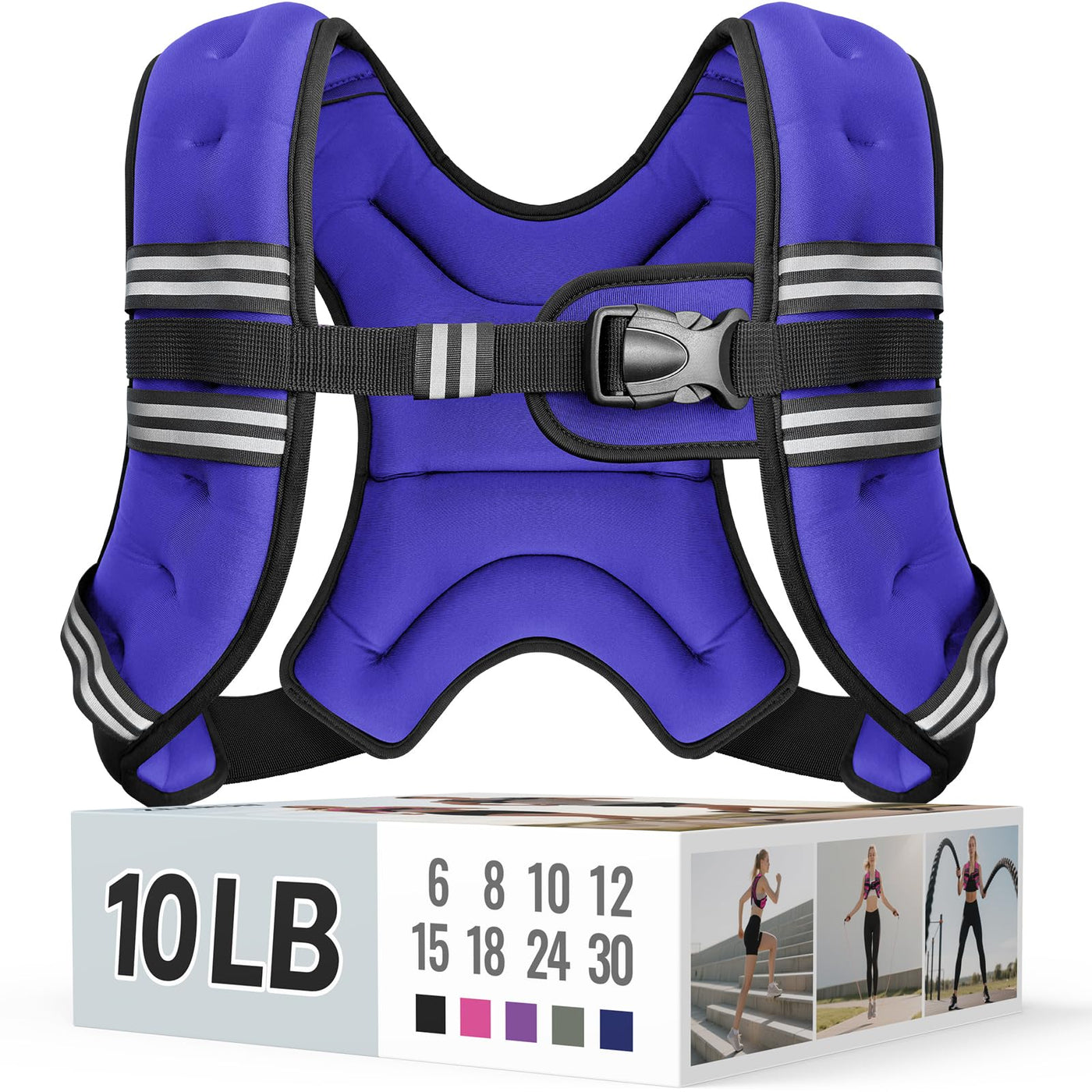 Zeerun Weighted Vest, 6lb/8lb/10lb/12lb/15lb/18lb/20lb/24lb/30lb for Men Women, Reflective Stripe Adjustable Buckle, Comfortable Durable Rucking Vest for Walking Running Strength Training