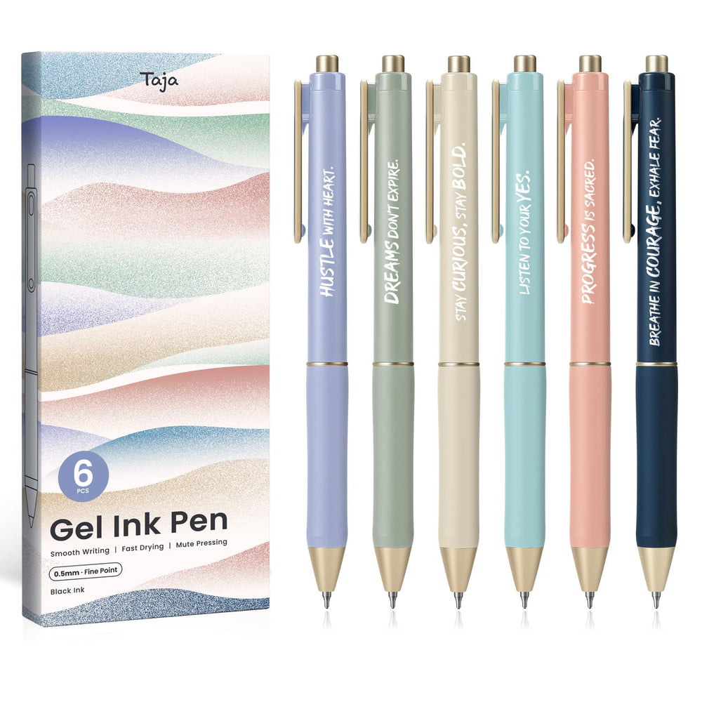 Taja Gel Pens, 6 Pcs Quick Dry Black Gel Ink Pens, 0.5mm Fine Point Smooth Writing Pens for Journaling and Note Taking, Cute Aesthetic Pens for Women & Men-Pastel