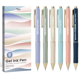 Taja Gel Pens, 6 Pcs Quick Dry Black Gel Ink Pens, 0.5mm Fine Point Smooth Writing Pens for Journaling and Note Taking, Cute Aesthetic Pens for Women & Men-Pastel