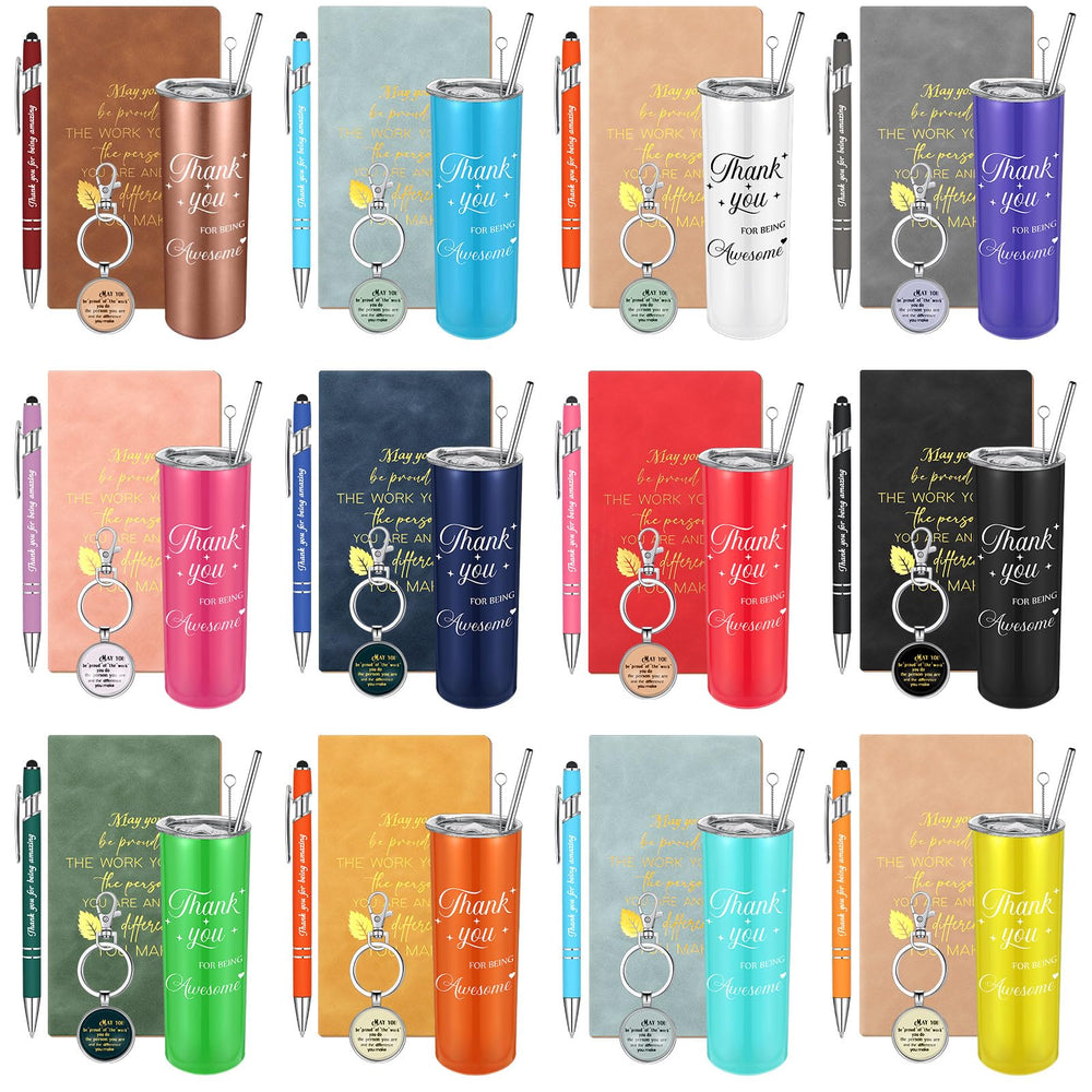 Ireer Employee Appreciation Gifts Thank You Teacher Gifts 20 oz Insulated Tumbler Keychain Pen Notepad(Vibrant Colors,8 Sets)