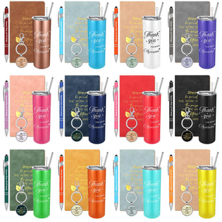 Ireer Employee Appreciation Gifts Thank You Teacher Gifts 20 oz Insulated Tumbler Keychain Pen Notepad(Vibrant Colors,8 Sets)