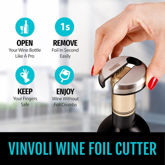 VINVOLI Wine Foil Cutter - Luxury Stainless Steel Wine Foil Cutter Tool - Foil Cutter for Wine Bottles - Wine Cutter Foil Opener Neck Label Remover - Wine Top Seal Cutter - Wine Bottle Foil Cutter - hover image