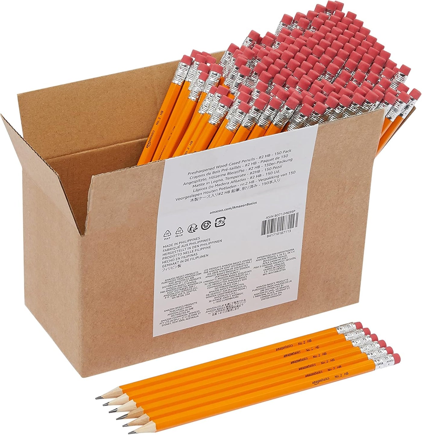 Amazon Basics Wood-Cased #2 HB School Pencils with Erasers for Writing and Drawing, Pre-sharpened, Soft Strong Lead, Orange, 30 Count