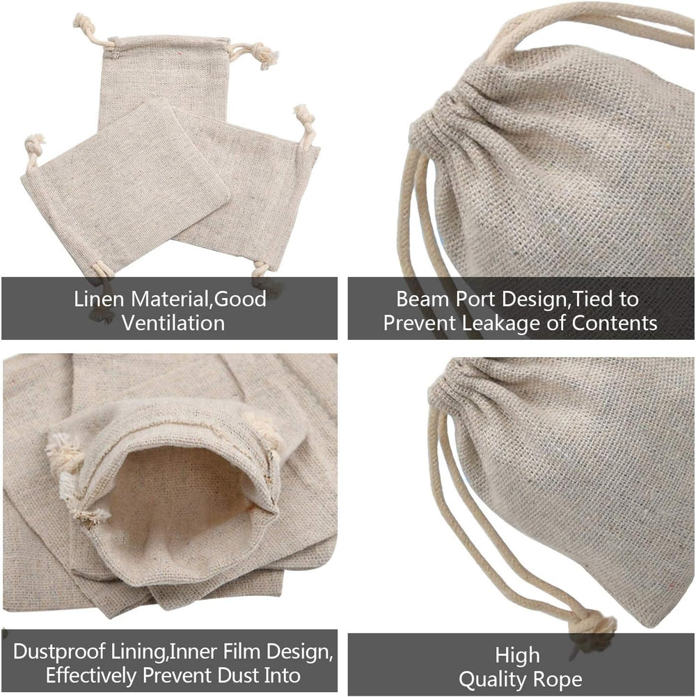 calary 50pcs Double Canvas Drawstring Bag Cotton Pouch Gift Sachet Bags Muslin Reusable Tea Bag 2.75x4 Inch