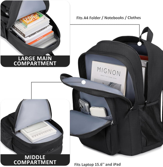 abshoo Classical Basic Womens Travel Backpack For College Men Water Resistant Bookbag (Black) - hover image
