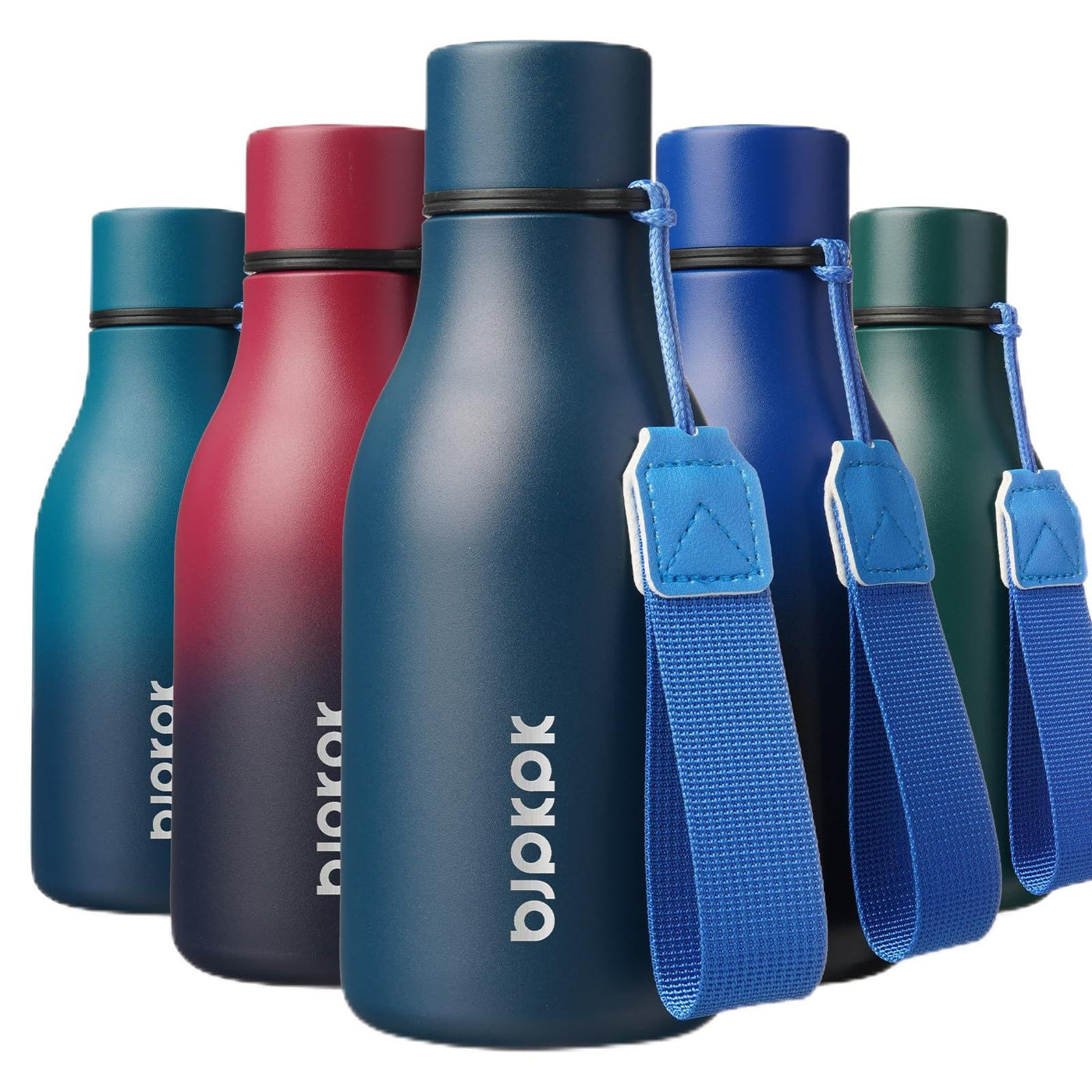 BJPKPK Insulated Water Bottles, 18 oz Stainless Steel Metal Water Bottle with Strap, BPA Free Leak Proof Jugs, Mugs, Flasks, Reusable Thermal Flasks for Sports & Travel, Orange