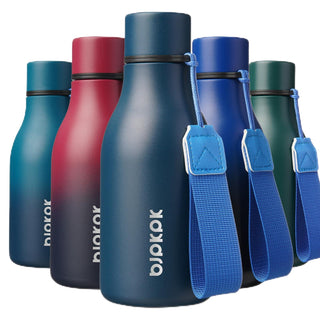 BJPKPK Insulated Water Bottles, 18 oz Stainless Steel Metal Water Bottle with Strap, BPA Free Leak Proof Jugs, Mugs, Flasks, Reusable Thermal Flasks for Sports & Travel, Orange