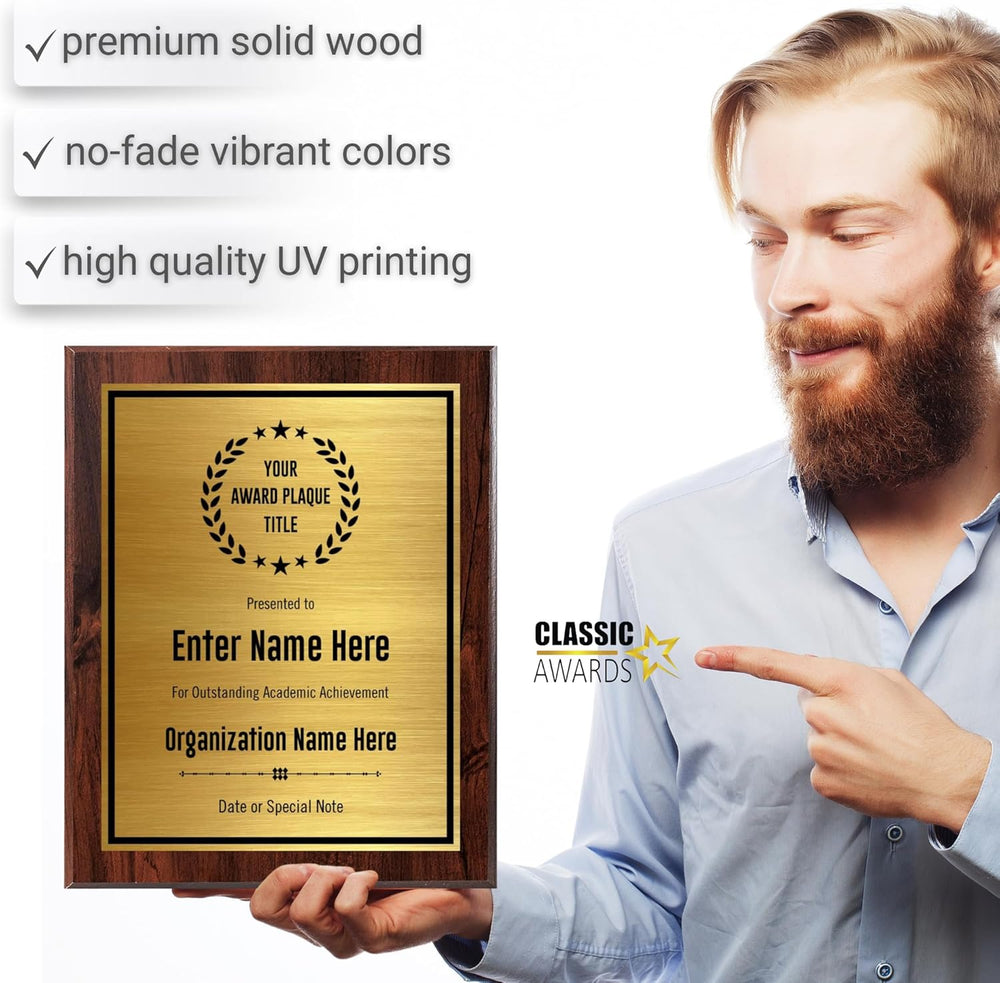 Custom Plaque - Add Title and Text - Award Plaque for Employee of the Month, Perfect as Retirement Plaque, Thank You, Service Recognition and Appreciation Gifts - Personalized Plaque for Men/Women (UV Print Gold/Black Plate, 6" X 8")