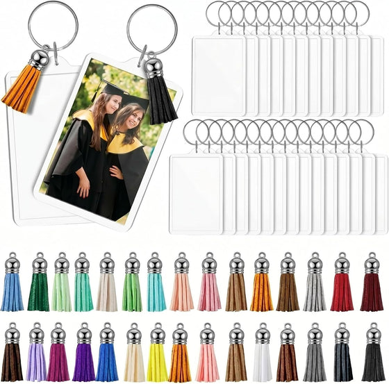 Henoyso 6 Sets Teacher Gift 2.2x1.6 Inch Acrylic Photo Frame Keychain Picture Insert Blank Clear Picture Holder 2026 Graduation for DIY