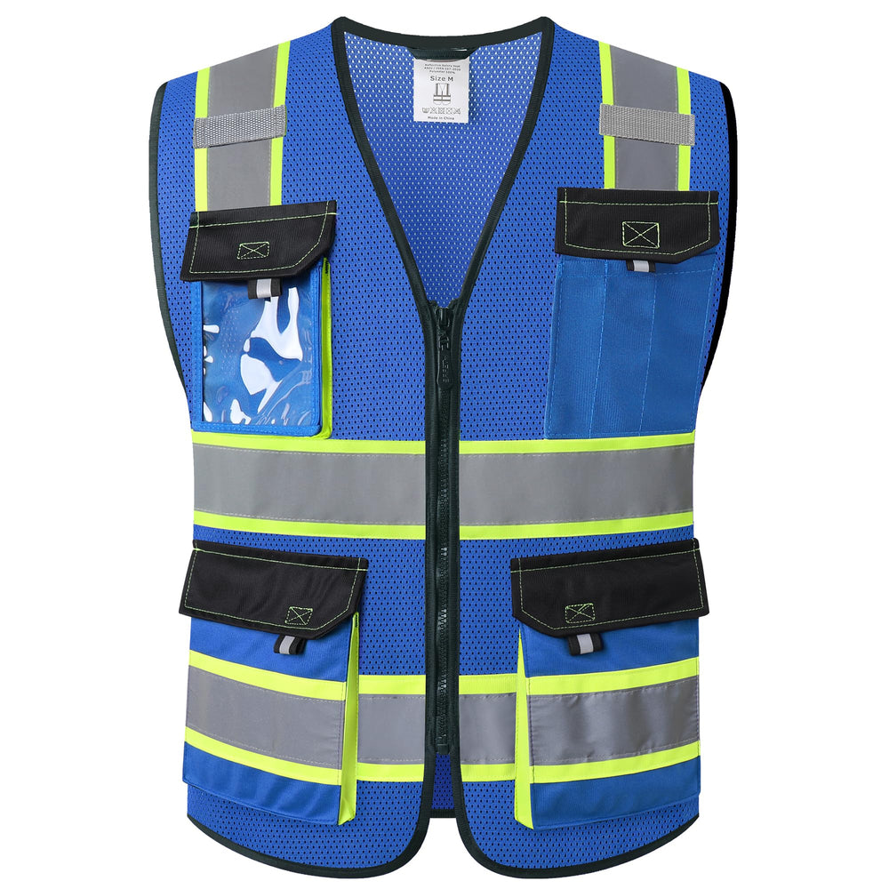 JKSafety Hi Vis Reflective Safety Vests for Men Women High Visibility Vest with Pockets Mesh Fabric Construction Safety Apparel Neon Vest for Work (220-Black L)