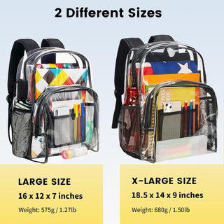 Vorspack Clear Backpack Heavy Duty PVC Transparent Backpack with Reinforced Strap Stitches & Large Capacity for College Workplace Security - Black