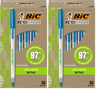 BIC Ecolutions Round Stic Ballpoint Pens, Medium Point (1.0mm), 50-Count Pack, Black Ink Pens Made from 97% Recycled Plastic