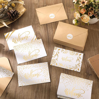 Fumete 48 Sets Welcome Cards Bulk with Kraft Envelopes and Stickers for Guest Employee Greeting Cards Assorted Paper for Birthday Business Wedding New Home Baby Shower(White)