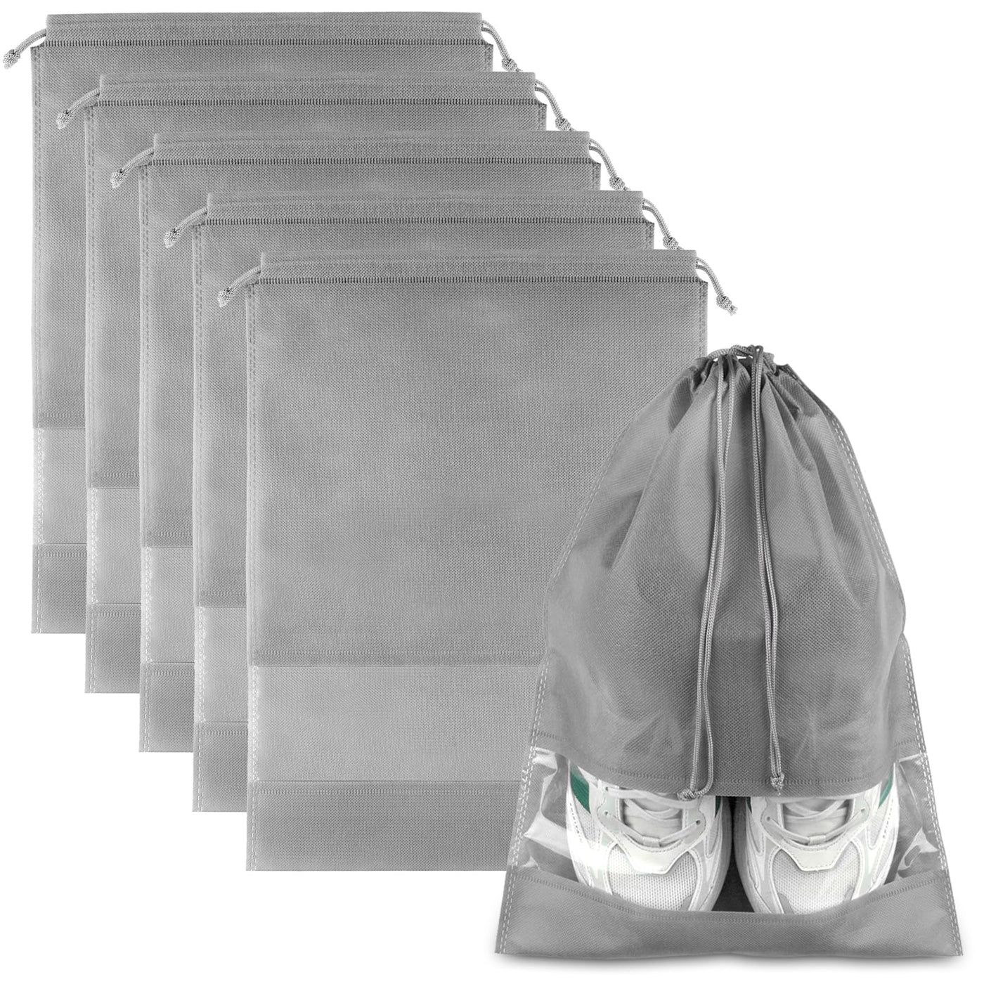 COIDEA, Waterproof Travel Drawstring Shoe Bags for Packing, Storage, Travel Essentials for Men and Women, 15.7 x 11.8 inches, Clear, 5 pieces