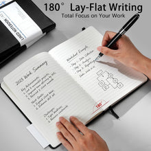 Dynta A5 Lined Journal 6 Pack - Black PU Leather Hardcover Notebook, 100gsm Thick Paper, 200 Pages (100 Sheets), Office Work Business Notebook with Table of Contents & Back Pocket for Meetings & Teams