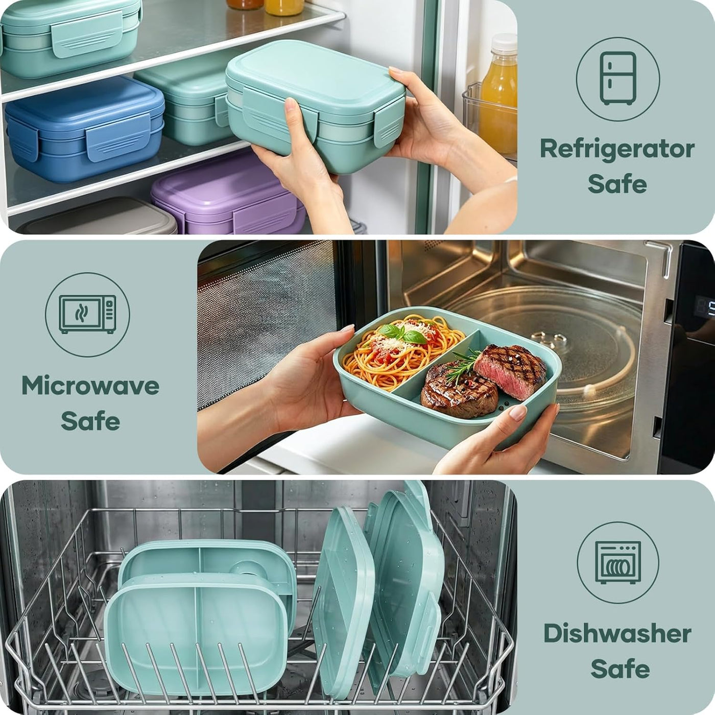 HOMETALL Bento Box Adult with Insulated Lunch Bag - 3 Stackable Leak-Proof Lunch Box Containers for Women & Men - BPA Free Lunchbox with Utensil Set (Spoon, Knife, Fork) for Work, Picnic, Dining Out