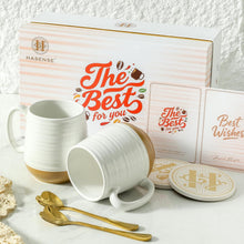 HASENSE Coffee Mugs Gift Set, 20oz Ceramic Mugs Set of 2 with Handle, Glaze Coasters & Spoons in Storage Box,Perfect Valentine‘s Day Gift for Coffee Tea and Cocoa, White