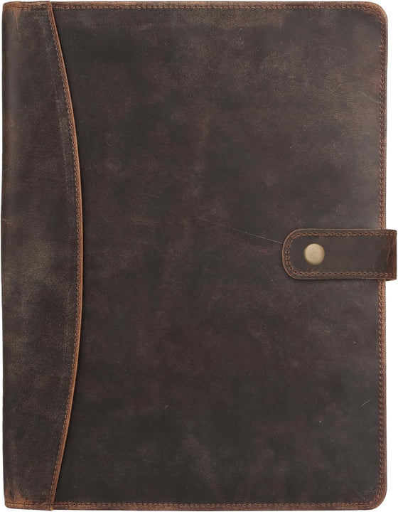KomalC Leather Portfolio Folder with Luxury Pen and Button Closure | Business Padfolio for Professionals | Vintage Organizer with Legal Pad Holder & Card Slots (Distressed Tan) - hover image
