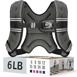 Zeerun Weighted Vest, 6lb/8lb/10lb/12lb/15lb/18lb/20lb/24lb/30lb for Men Women, Reflective Stripe Adjustable Buckle, Comfortable Durable Rucking Vest for Walking Running Strength Training