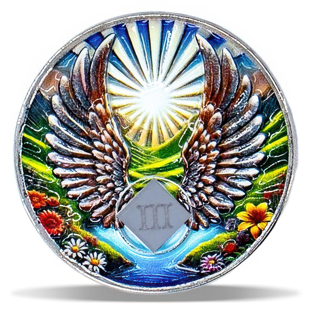2 Year Angel Wings Sobriety Coin – Radiant Sunrise NA Medallion – Spiritual Token for Recovery & Clean Time – Empowering NA AA Chips – Gift for Men & Women