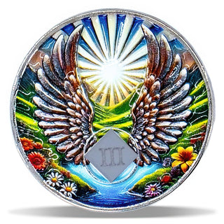 2 Year Angel Wings Sobriety Coin – Radiant Sunrise NA Medallion – Spiritual Token for Recovery & Clean Time – Empowering NA AA Chips – Gift for Men & Women