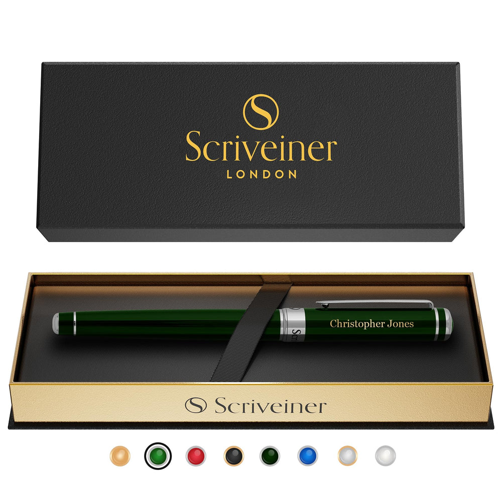 Scriveiner Black Lacquer Rollerball Pen - Stunning Luxury Pen, Real Gold Plating, Schmidt Ink Refill, Best Roller Ball Gift Set for Men & Women, Professional, Executive Office, Nice Pens