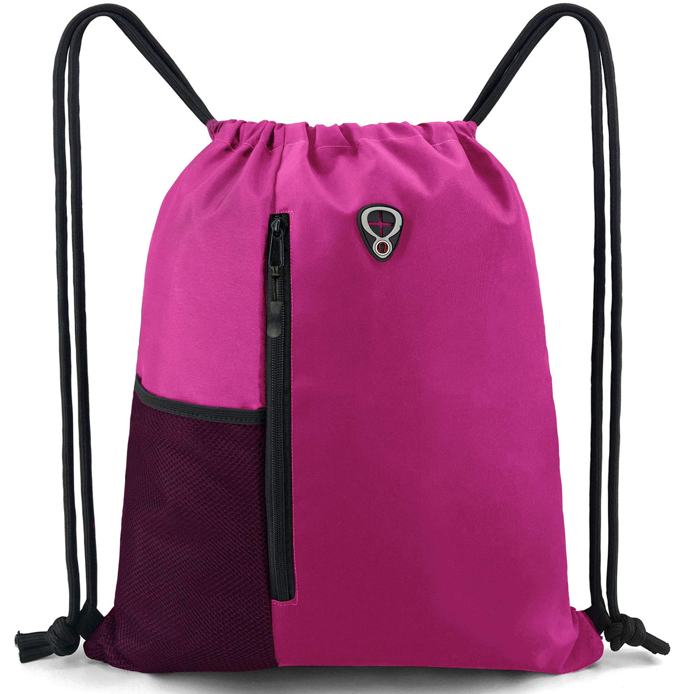 BeeGreen Black Drawstring Backpack Gym Bag For Men Women String Sports Backpack With Water Bottle Mesh Pockets And 2 Zippered Pocket Large Cinch Sackpack Workout Bag 16" x 20"