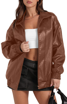 Sampeel Leather Jacket Women Faux Oversized Motorcycle Bomber Coats 2025 Fall Fashion Outfits Winter Clothes