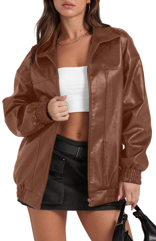 Sampeel Leather Jacket Women Faux Oversized Motorcycle Bomber Coats 2025 Fall Fashion Outfits Winter Clothes