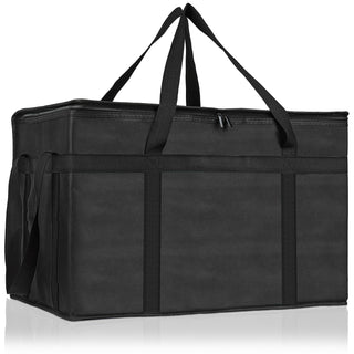 PEASUG Insulated Bags for Food Delivery, XXXL Pizza Delivery Bags, Large Capacity Cooler Bag Keep Food Warm for Grocery Shopping and Catering, Foldable, Heavy-Duty (Black)
