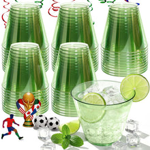 9 oz Clear Plastic Cups Green Plastic Disposable Cups for Cocktail 50 Pack Fancy Cocktail Cup for Party Stemless Wine Glasses for Wedding Graduation Birthday World Cup