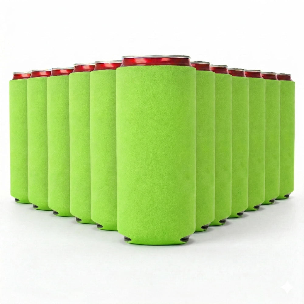 Slim Can Cooler Sleeves 12 Pack– Blank Foldable Neoprene 12oz Can Insulators – Skinny Beverage Coolers for Beer & Soda – Sublimation-Ready (Assorted)