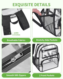 MAY TREE Clear Backpack Stadium Approved for Women and Men, Clear Bag for Stadium Events, Transparent bag for Concert Sporting Festival, Black