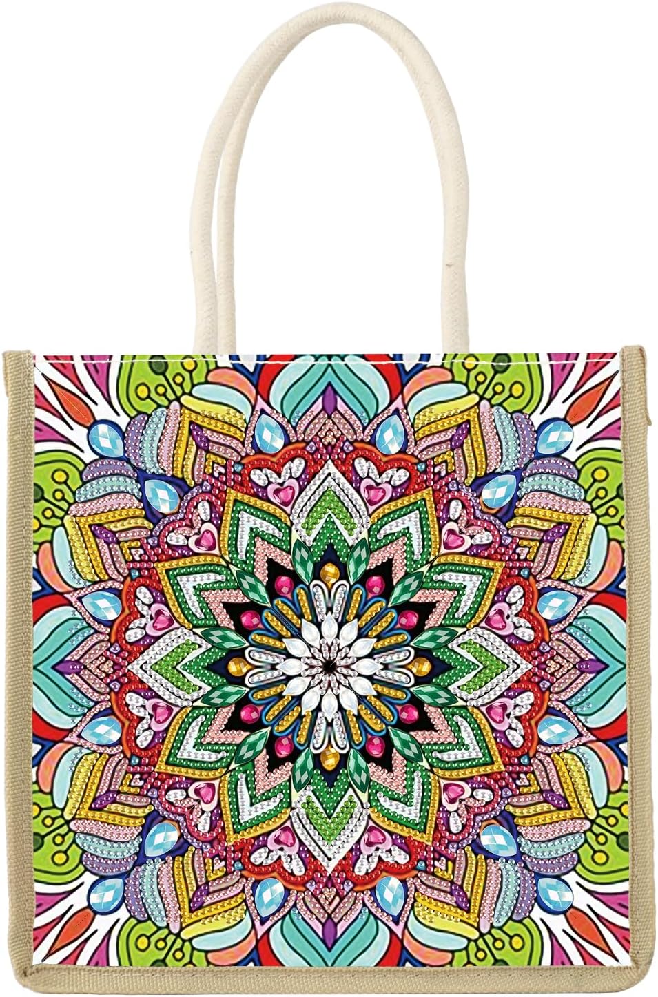 JZHYOAN Mandala Diamond Painting Canvas Tote Bags for Adults DIY Flower Diamond Art Tote Bags Kits Reusable Grocery Shopping Hand Storage Bag with Handles Portable Storage Bag for Family Woman Man