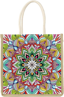 JZHYOAN Mandala Diamond Painting Canvas Tote Bags for Adults DIY Flower Diamond Art Tote Bags Kits Reusable Grocery Shopping Hand Storage Bag with Handles Portable Storage Bag for Family Woman Man