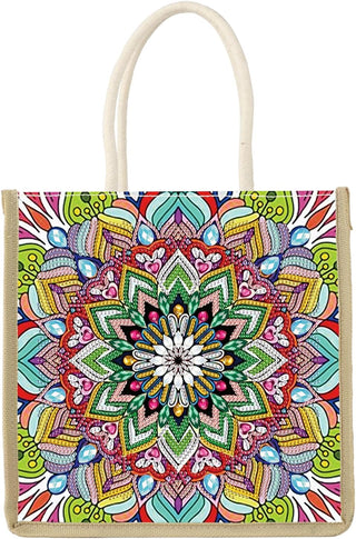 JZHYOAN Mandala Diamond Painting Canvas Tote Bags for Adults DIY Flower Diamond Art Tote Bags Kits Reusable Grocery Shopping Hand Storage Bag with Handles Portable Storage Bag for Family Woman Man